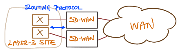 Site using a routing protocol to implement internal layer-3 redundancy