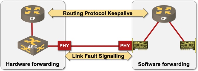 Sample 2-node network with a hardware- and software switching platform